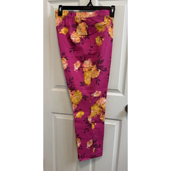 Isaac Mizrahi 18W Pink Yellow Floral Pull On Pants Back Elastic Waist No Pockets - Picture 1 of 13